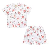 Fairy Baby 子供 浴衣 上下セット 半袖パジャマ ガーゼ 甚平 男の子 女の子 夏祭り 部屋着 size 80 (フラミンゴ)