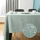 SEASHORE TREE テーブルクロス 撥水 おしゃれ table cloth 布 麻 リネン 120x160cm 防水 厚手 無地 北欧 丸洗い お手入れ簡単 家庭用 食卓用 耐熱 長方形 - 青磁