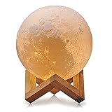LED 3d印刷Moonランプ、Sanwo Luna Baby Nursery Night Light with Warm and Cool KidホワイトカラータッチコントロールUSB再充電木製マウ