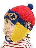 （エムズダイス）M's Dice 子供 用 パイロット 風 帽子 キッズ ＆ ベビー 耳あて ニット帽 選べる4カラー (01.レッド)
