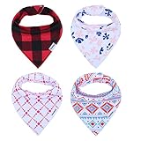 StoreofbabyJP ベビー＆キッズ用　ビブ　男用　スタイ　赤ちゃん用　よだれかけ　子供　小物　コットン　柔らかい　三角　調整可能　4枚セット (レッド)