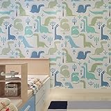(ハンメロ)HANMEROリビング 部屋 ふすま diy リフォーム用おしゃれな子供用壁紙 のりなし はがせる フリース 1ロール（53cm×10m）ブルーの恐竜