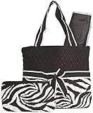 Ever Moda Black Zebra Quilted Diaper Bag with Change Pad by Ever Moda