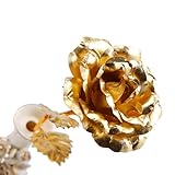 24 KゴールドFoilメッキ人工ローズwithヴィンテージスタイルセラミック花瓶とギフトボックス