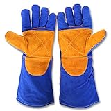 Enshey 電気溶接 作業用手袋 溶接手袋 五本指 前腕保護 ガーデンニング 熱や磨耗に強いグローブ牛革 革製　40cm/15.75in