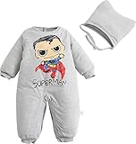 【SEBLES】ベビー服 カバーオール 帽子 セット 長袖 長ズボンアニマル キャラクター 新生児 ユニセックス スーツ 冬(グレー-スーパーマン,80cm)