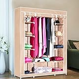 Homdox Non Woven折りたたみ式ワードローブ棚Hangingバー靴服オーガナイザー、51.9 X 16.4 X 67.6インチ ベージュ 4652