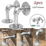 KING DO WAY 棚受け ブラケット 2本セット 12x8cm アイアン 金属 シルバー 工業風 アンティーク調 ネジ入り