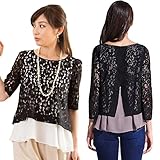 Sweet Mommy マタニティトップス 授乳服 シフォン×ストレッチレース バックスリット ブラック 9分袖・L