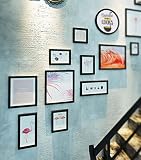 テレビ壁画壁掛け絵画コンビネーション装飾絵画、クリエイティブウォールハンギングソリッドウッドフレーム、17ピクチャーフレーム階段壁装飾組み合わせ（長方形+丸） (色 : ブラック, スタイル : C)