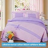 Ttmall Twin Full Size Cotton 4-pieces Lavender Pink Rose Red Polka Dot Bowknot for Girls Printed Duv