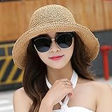 Hatrita-J 日除け帽女夏太陽帽大に沿って麦わら日焼け止め砂浜帽折りたたみ通気麦わら旅行カジュアル帽 b