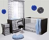 Ikat Blue/Grey 6 Crib Set with 4 Muslin Blankets by Bacati [並行輸入品]