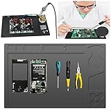 SILIVN シリコン 作業マット 絶縁 断熱パッド 500℃高温熱風に耐える 無毒無臭 溶接用 はんだ 電子製品 携帯 パーソコン分解修理用ツール ブラック（32.9x20.8cm）