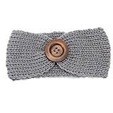 Tonsee ベビー ガールズ ヘッドバンド かわいい 編み物 ヘアバンド ボタン付き 髪飾り (グレー)