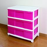 マックス・ジャパン ワイド 収納ケース 3段 ホワイト/ピンク MJ-W3-1WHPI