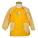 子供用 幼児用 キッズ用 スモック 無地 袖はギンガムチェック 幼稚園 保育園 男の子 女の子 (100, キリン・イエロー)