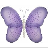 Hangingバタフライパープルパールナイロンメッシュ蝶デコレーション装飾赤ちゃん保育園寝室女の子部屋天井壁装飾誕生日パーティーベビーシャワーバスルーム子供Childrens 3dアートDIY Sma