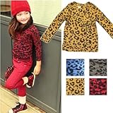即納春子供服キッズ服キッズ女の子長袖Tシャツレオプリント子供トップス激可愛プリントスタイル全4色 90cm 100cm 110cm 120cm 130cm 130,gray
