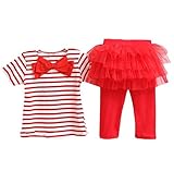 Ama ( TM ) 2 pc /セット赤ちゃん女の子蝶結びトップTシャツ+チュチュスカートレギンスパンツOutfit カラー: ホワイト