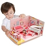 [ドリーマー]　DIYハウス　リビングルーム　立体パズル　積み木　組み立て　おままごと　知育玩具　おもちゃ　木製　可愛い　ガールズ　ベビー　ピンク