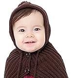 Candykids 選べる4色 ベビー ＆ キッズ 用 かわいい　赤ずきんちゃん風 ニット帽 耳 首元 足 ポカポカ ニット帽 ポンチョ 公園 お出かけ お散歩 赤ずきん 風 帽子 ニット ボンボン 
