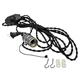 LJY 15ft/4.5m Vintage Extension Hanging Lantern Twisted Textile Cord with E26/E27 Base Socket & Dimm