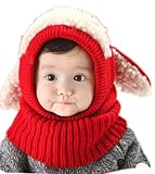 SODIAL 頭＆首まであたたかい　かわいい　犬耳　帽子　秋冬　子供　こども　ニット帽子 ベビー キッズ 赤ちゃん ケープ 一体型 マフラー ネックウォーマー フード 青　赤　黄　コーヒー　ピンク