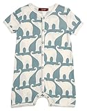 Milkbarn Organicコットン半袖Shortall "ブルー象" 12 – 18ヶ月