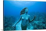 ポール・Soudersプレミアムシックラップキャンバス壁アート印刷題名ケイマン諸島、グランドケイマン島、マーメイドSculpture in shallow coral reef 48" x 32" 2