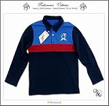 英国小紳士 貴族紋章刺繍入りきちんと感ある長袖ポロシャツ （JPBt） ツートンカラー 100cm