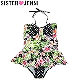 (ジェニィ)JENNI ドット ボタニカル柄 ワンピース水着 150 ブラック(030)