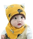 ZKKK 子供帽子三角巾セット　ニット帽子 ベビー　かわいい　男の子　女の子　動物刺繍　猫　防寒保温　耳保護　キッズ秋冬用 ハット 男女兼用　お出かけ　アウタドアウェア　クリスマス　5色