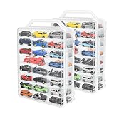トミカ 収納ケース ミニカー ケース 両面収納 最大48台収容1/64スケール対応 簡単出し入れ 多シーン用 シンプルデザイン 家庭・オフィス・アウトドア対応 (透明) (レッド(2PCS))