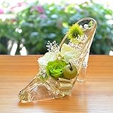 [florence du]プリザーブドフラワー 3輪バラハイヒールアレンジメント グリーン ガラスの靴 花 ギフト フラワーギフト 結婚 誕生日 プレゼント