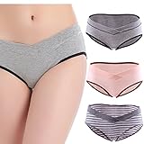 マタニティ下着，KUCI女性の妊娠中のマタニティ ショーツ ローライズU字型 産前 産後 綿，３枚組 (L, Grey+ Grey Strip+Nude/3Pack)