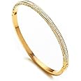 JewelryLand Rose Gold/Gold/Silver Titanium Stainless Steel Pave Cubic Zironia Simulate Diamond Stackable Oval Hinged Bangle B