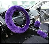 mlovesie 3点1セットソフトプラッシュ本ウール車ハンドルカバーハンドブレーキカバー&ギアシフトカバーfor 14.96インチx 14.96「Steelingホイールで直径 パープル ML-MH