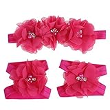 Meily(TM) Love Baby Girls Foot Flower Barefoot Sandals + Headband Set Baby Infants Girl (Hot Pink) b
