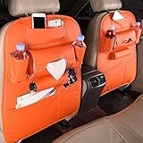 1個 多機能車両収納袋 novopal 後部座席 収納バッグ カー 折り畳式 車用 収納ポケット 多機能 車内整理 PU素材(オレンジ)