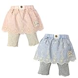 ベビー服 女の子 スカッツ ボトム UZULAND 綿100％ カラーネップ パターンメッシュ生地 花モチーフ刺繍 ワッペン レース 女児 ベビー (1.ピンク/90cm)
