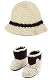 GEMVIE ベビー ニット帽子 ニットシューズ 手作り編み 毛糸 靴 2点セット 赤ちゃん ベビー 新生児 かわいい ハット 記念撮影 出産祝い ギフト ベージュ