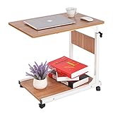 DlandHome 昇降式サイドテーブル サイドテーブル ノートパソコンスタンド ベッドサイドテーブル 収納棚 付き ナイトテーブル キャスター付き