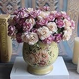 Kicode 15人のヘッズ 11 "5支店 ローズフラワーブーケ人工アジサイ ウェディングインテリアブライダルブーケホテルDIY Craft 秋のフェイクシルク