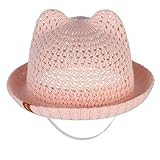 C-Princess ベビー帽子 耳付き ハット バケットハット キャップ ニット編み 可愛い 赤ちゃん 女の子 男の子 透かし 春夏秋 アウトドア ビーチ ピンク