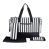 【Grandir】 マザーズバッグ ストライプ柄 大容量 多機能　2way 全2色　 (白/黒)