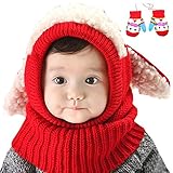 サク タスケ （sac taske） 赤ちゃん ニット帽 ウサ耳 ＆ ベビー 手袋 うさぎ 防寒 (レッド うさちゃん)