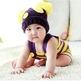 0-1歳 撮影写真 ベビー 幼児 編む ボーダー柄 サロペット 帽子+ロンパース 0-1歳に合う 【1点】