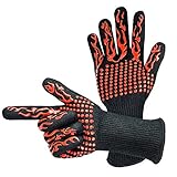 Smilemall バーベキューグローブ 耐熱グローブ BBQ専用手袋 最高防耐熱温度500℃ ２枚セット (レッド)