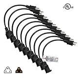 VIVOSUN 10 Pack Power Extension Cord, 16AWG/13A, 3 Prong Power Cable, UL Listed & 1-Foot (Black) [並行